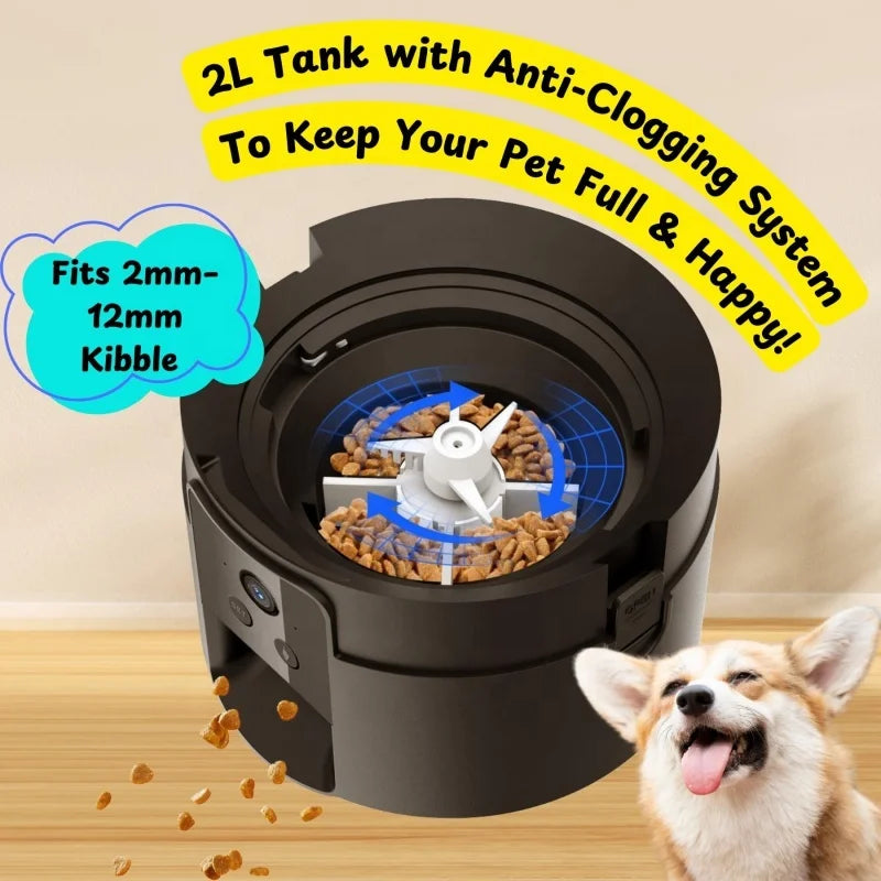 Automatic 2L Cat Feeder Timed Dog Food Dispenser Black Wifi Pet Feeders Dry Food Battery Operated Auto Cats Feeder with Camera