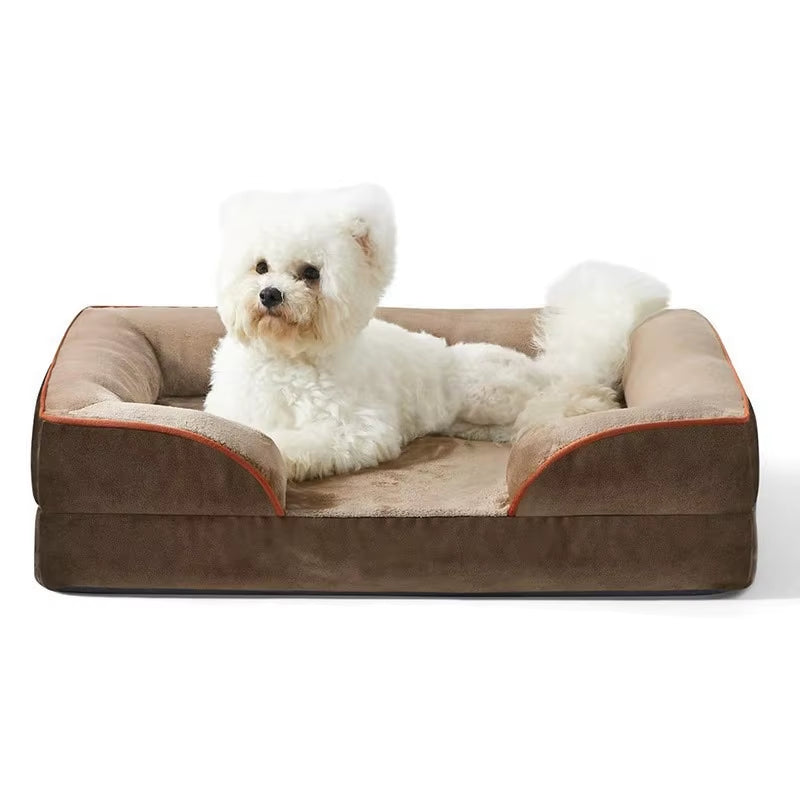 Luxury Orthopedic Square Fiber Dog Bed for Medium Dogs Waterproof Sofa Bed with Removable Cover Eco-Friendly Carton Packed