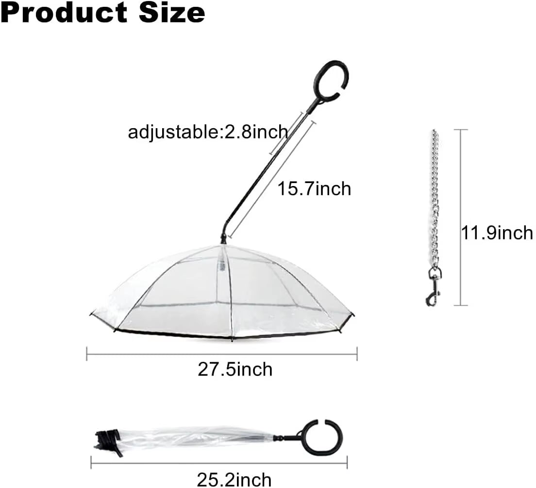 Adjustable Classic Clear Folding Pet Umbrella with C Hook Summer Hot Sale Manual Control for Dry Rain for Travel Wedding