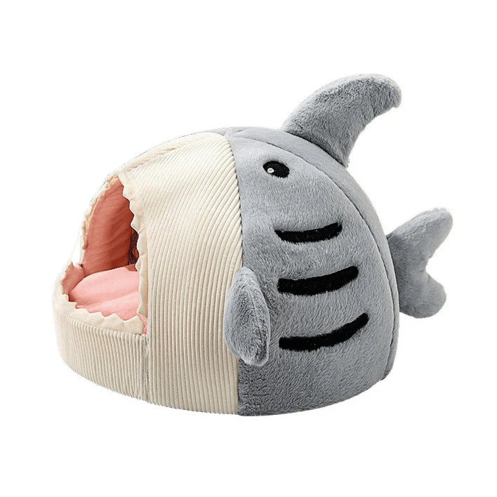 Wholesale Comfortable Luxury Enclosed Blue Shark Shaped Plush Pet Large Bed Washable Dog Cat Cushion