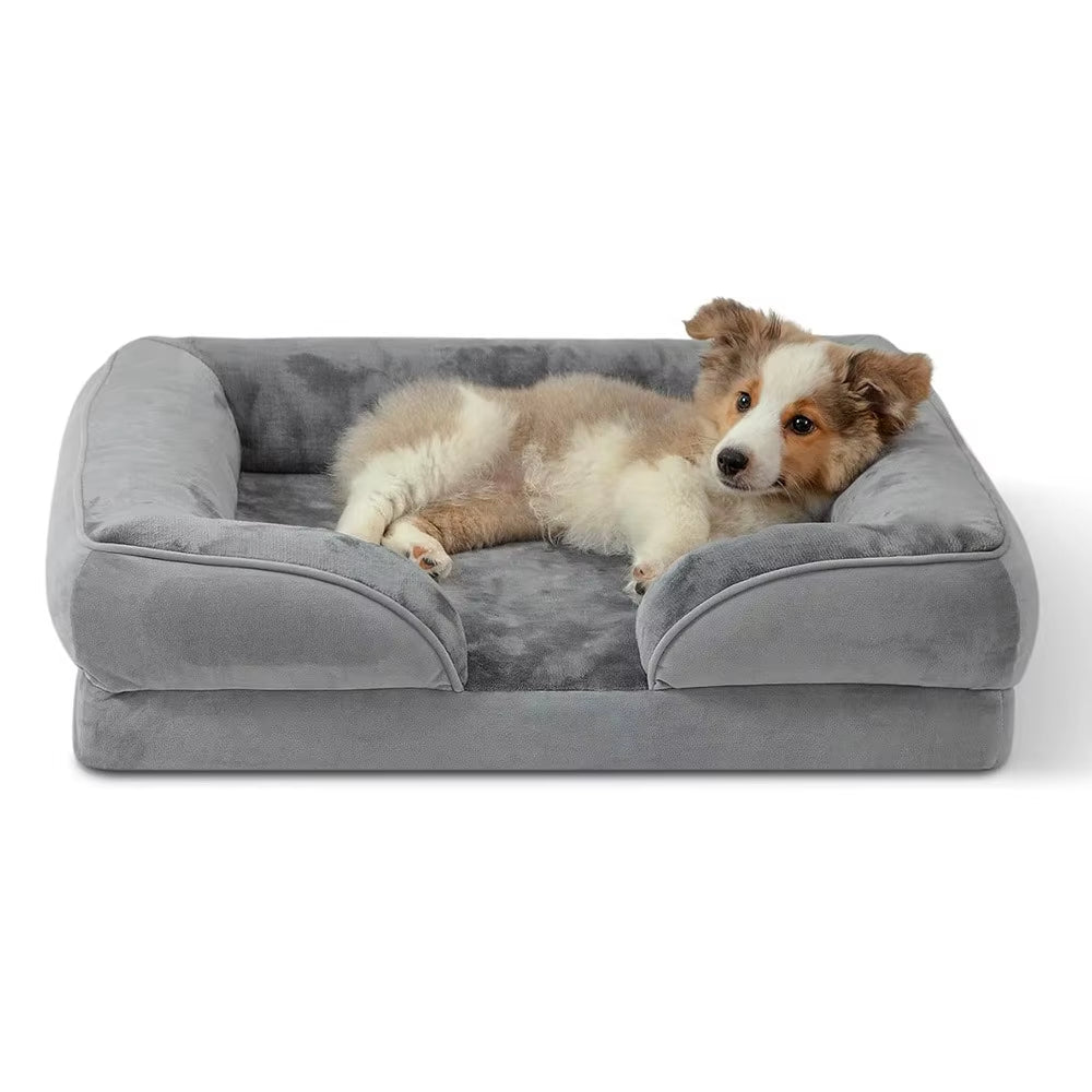 Luxury Orthopedic Square Fiber Dog Bed for Medium Dogs Waterproof Sofa Bed with Removable Cover Eco-Friendly Carton Packed